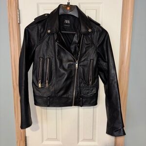 Zara GENUINE Leather Jacket Sizes: M Black w/ zippers NO Belt